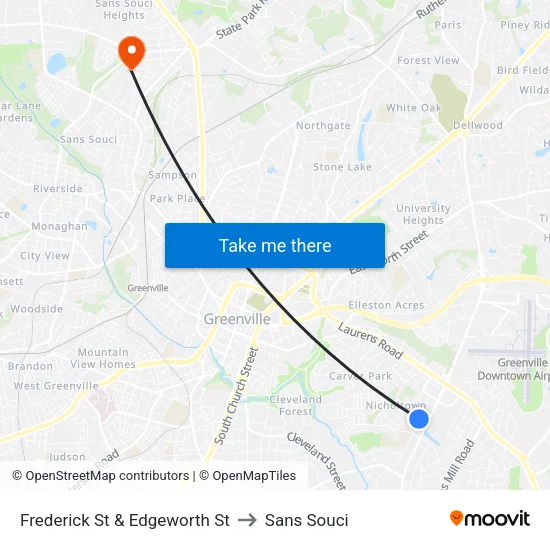 Frederick St & Edgeworth St to Sans Souci map