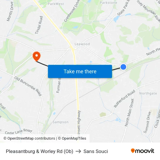 Pleasantburg & Worley Rd (Ob) to Sans Souci map