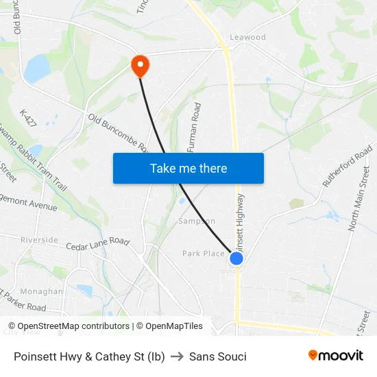 Poinsett Hwy & Cathey St (Ib) to Sans Souci map