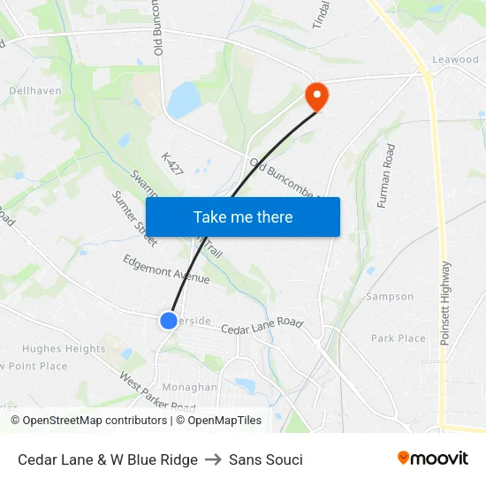 Cedar Lane & W Blue Ridge to Sans Souci map