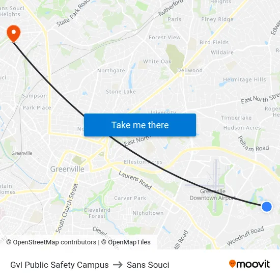 Gvl Public Safety Campus to Sans Souci map