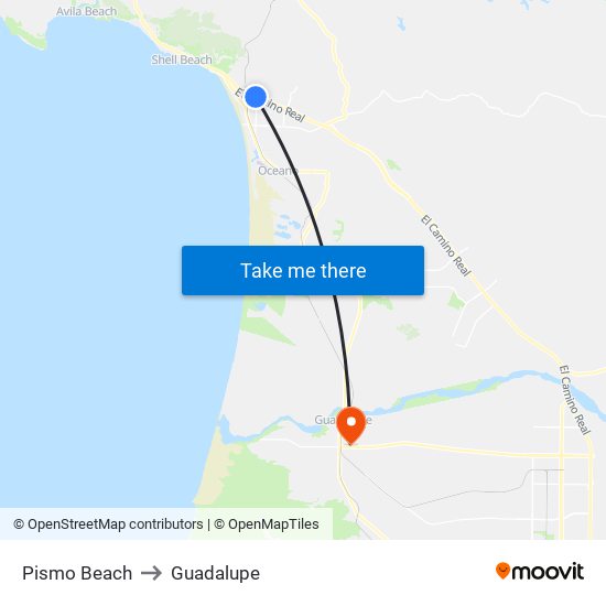 Pismo Beach to Guadalupe map