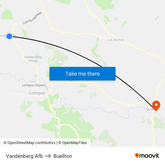 Vandenberg Afb to Buellton map