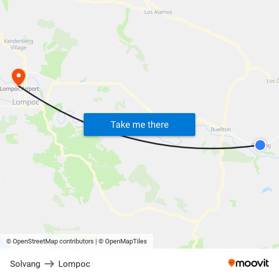 Solvang to Lompoc map