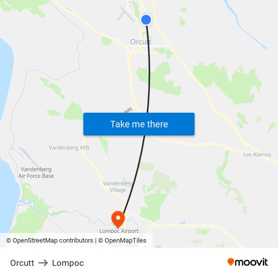 Orcutt to Lompoc map