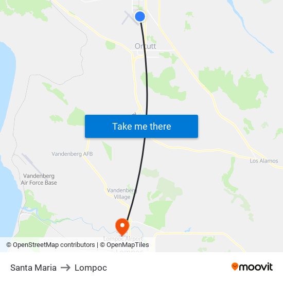 Santa Maria to Lompoc map