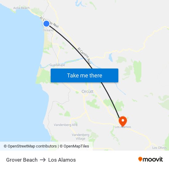 Grover Beach to Los Alamos map