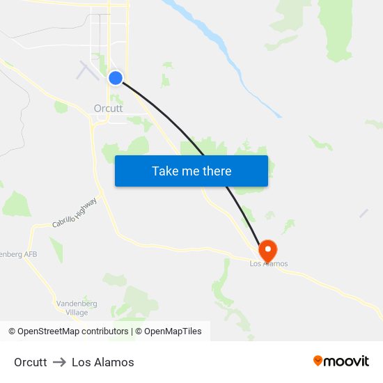 Orcutt to Los Alamos map