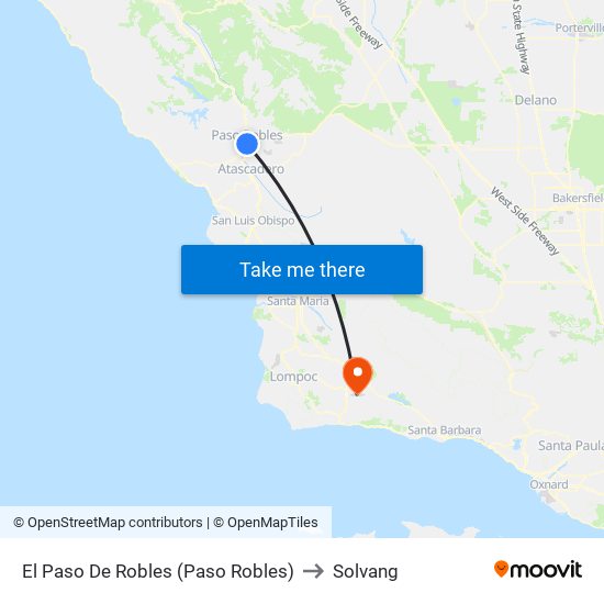 El Paso De Robles (Paso Robles) to Solvang map