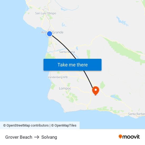 Grover Beach to Solvang map