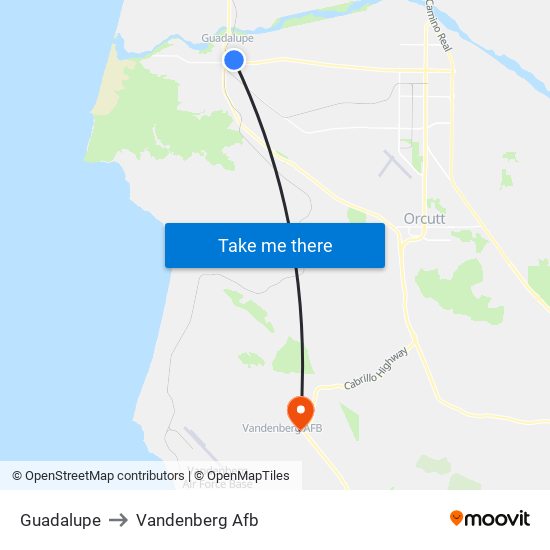 Guadalupe to Vandenberg Afb map