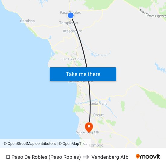 El Paso De Robles (Paso Robles) to Vandenberg Afb map