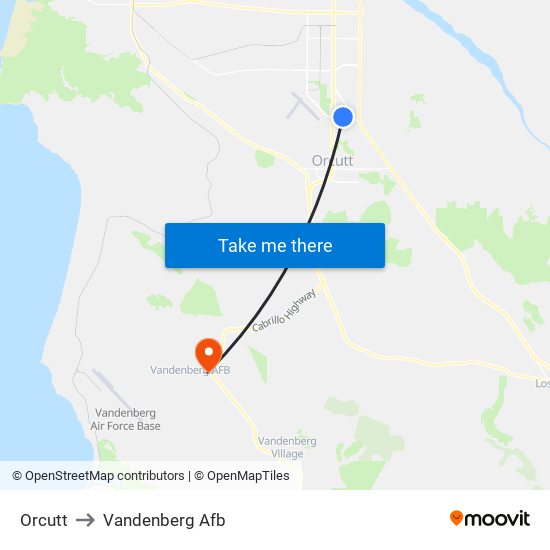 Orcutt to Vandenberg Afb map