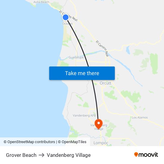 Grover Beach to Vandenberg Village map