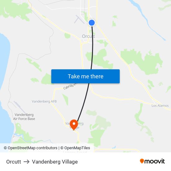 Orcutt to Vandenberg Village map