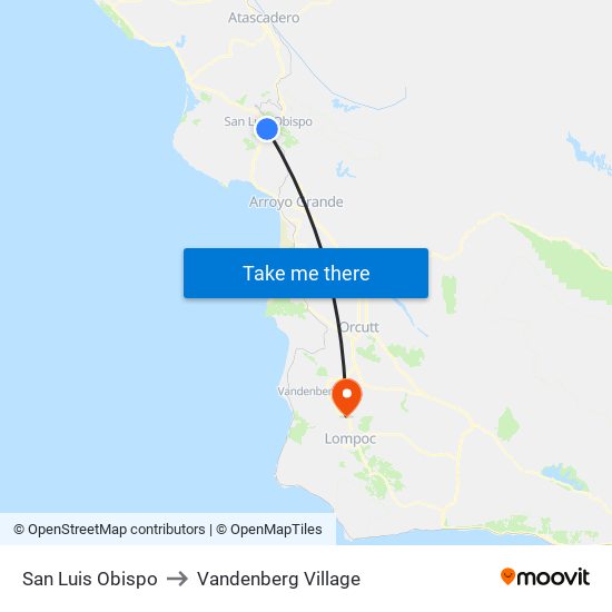 San Luis Obispo to Vandenberg Village map