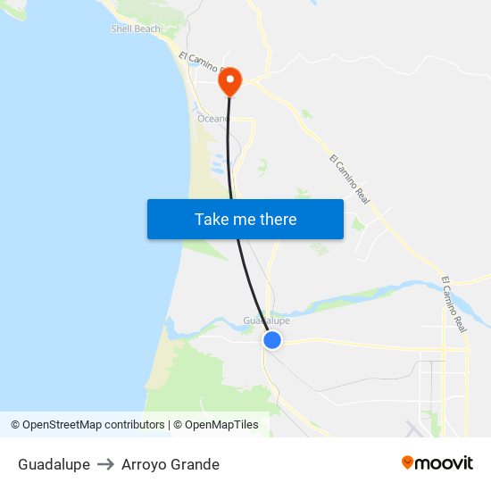 Guadalupe to Arroyo Grande map