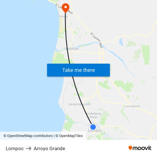 Lompoc to Arroyo Grande map