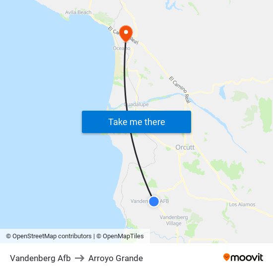 Vandenberg Afb to Arroyo Grande map