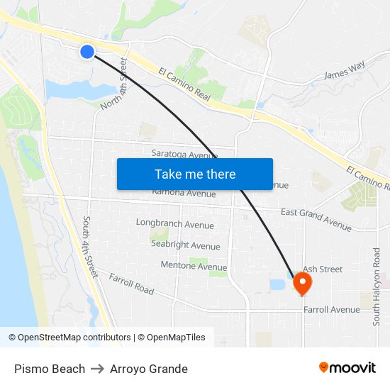 Pismo Beach to Arroyo Grande map