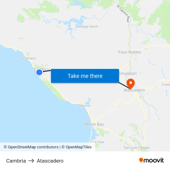 Cambria to Atascadero map