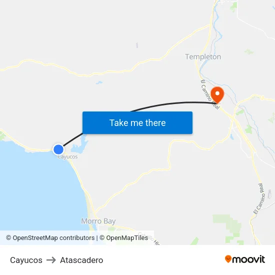 Cayucos to Atascadero map