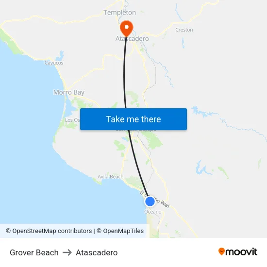 Grover Beach to Atascadero map