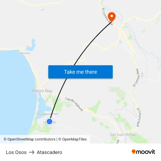 Los Osos to Atascadero map
