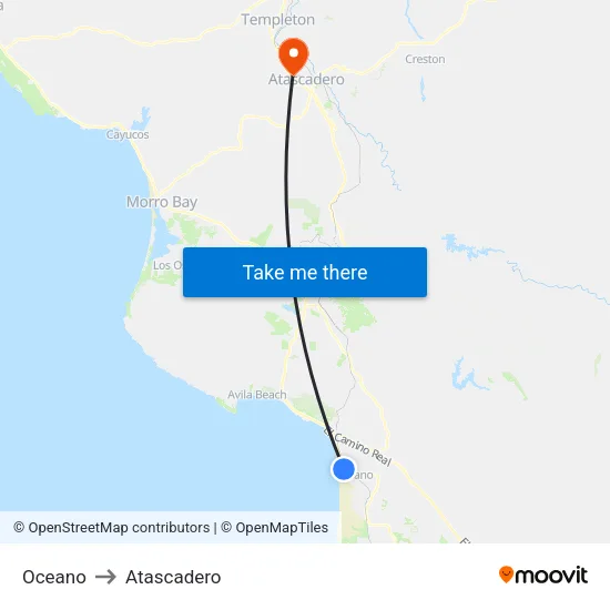 Oceano to Atascadero map