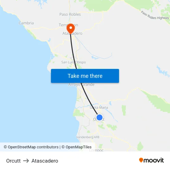 Orcutt to Atascadero map