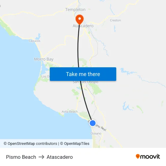 Pismo Beach to Atascadero map