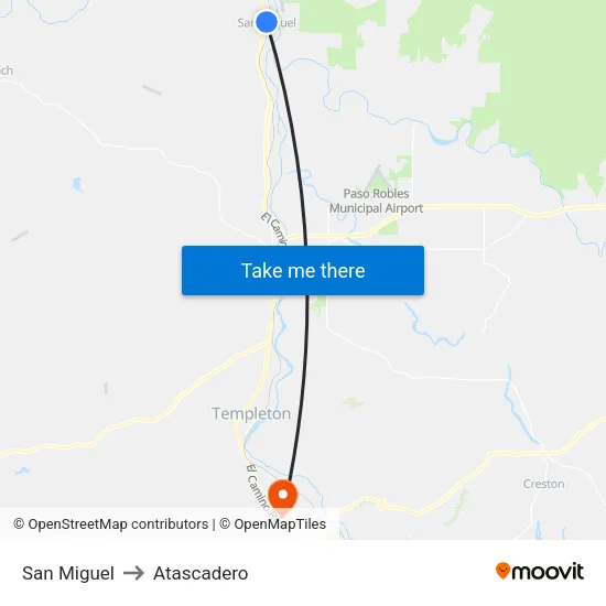 San Miguel to Atascadero map