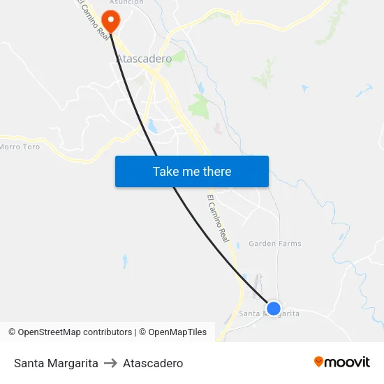 Santa Margarita to Atascadero map