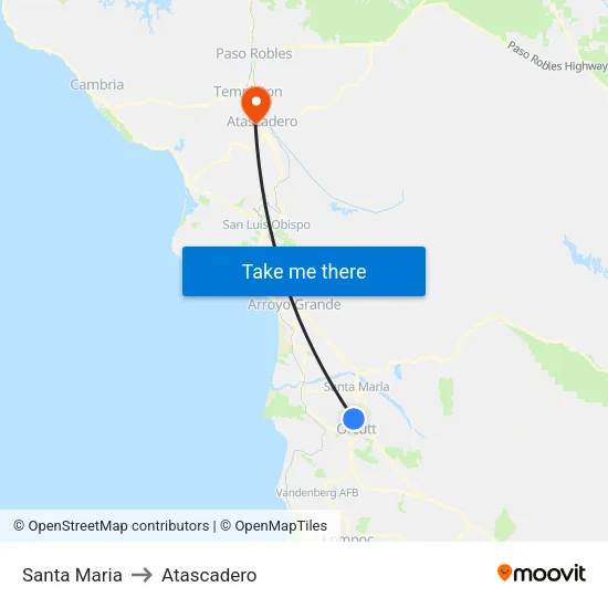 Santa Maria to Atascadero map