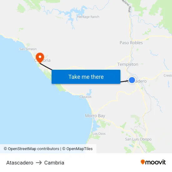 Atascadero to Cambria map