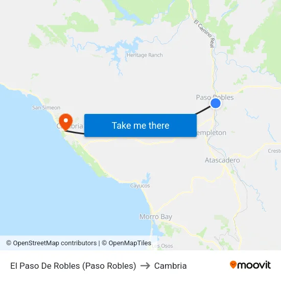 El Paso De Robles (Paso Robles) to Cambria map