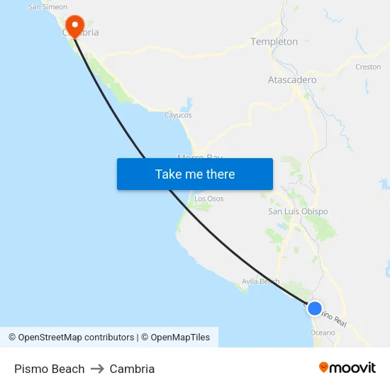 Pismo Beach to Cambria map