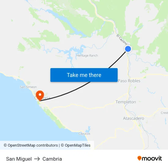 San Miguel to Cambria map