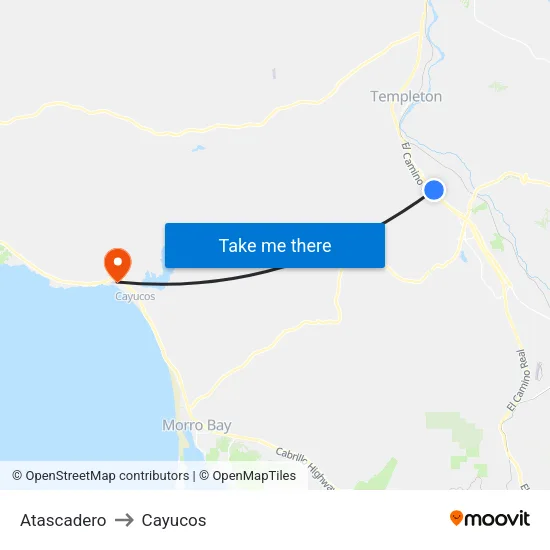 Atascadero to Cayucos map