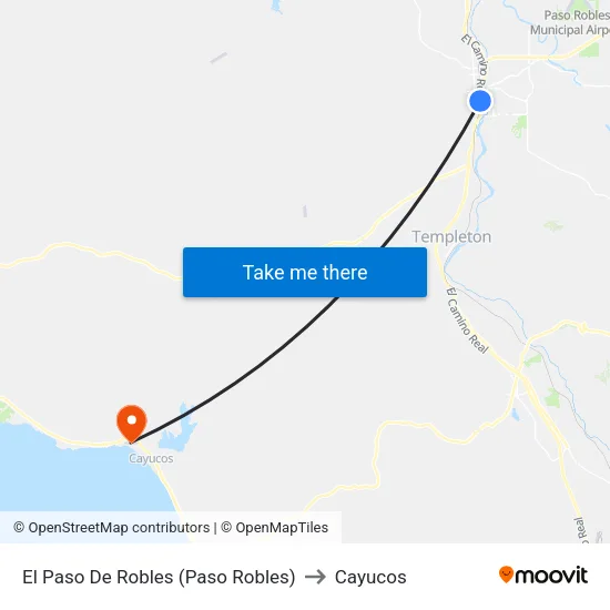 El Paso De Robles (Paso Robles) to Cayucos map