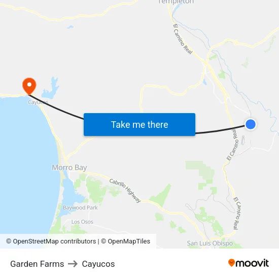 Garden Farms to Cayucos map