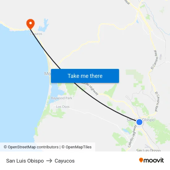 San Luis Obispo to Cayucos map