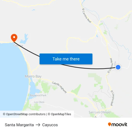 Santa Margarita to Cayucos map