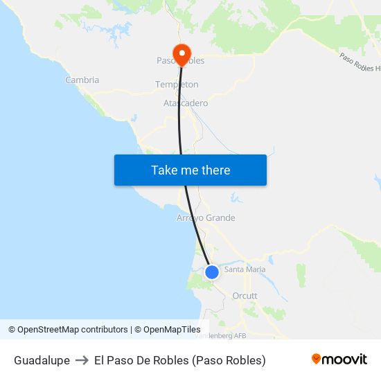 Guadalupe to El Paso De Robles (Paso Robles) map