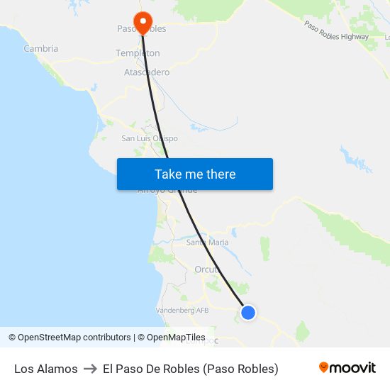 Los Alamos to El Paso De Robles (Paso Robles) map