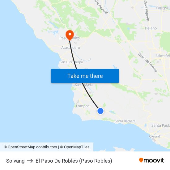 Solvang to El Paso De Robles (Paso Robles) map