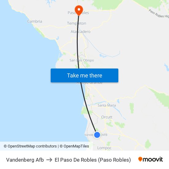 Vandenberg Afb to El Paso De Robles (Paso Robles) map