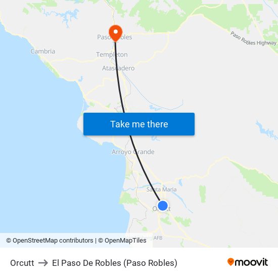 Orcutt to El Paso De Robles (Paso Robles) map