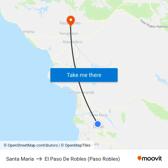Santa Maria to El Paso De Robles (Paso Robles) map