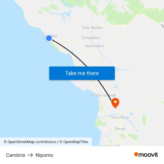 Cambria to Nipomo map